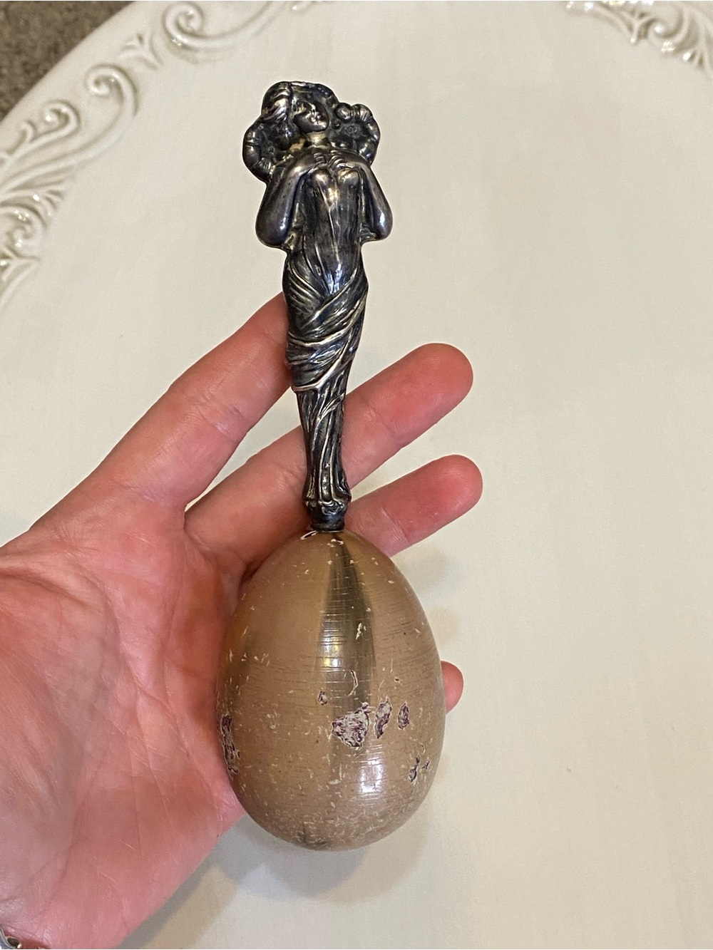 Antique Sterling Silver Darning Egg Victorian Lady 925